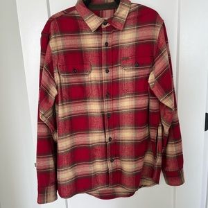 Orvis Flannel Shirt Jacket Red Brown Mens
